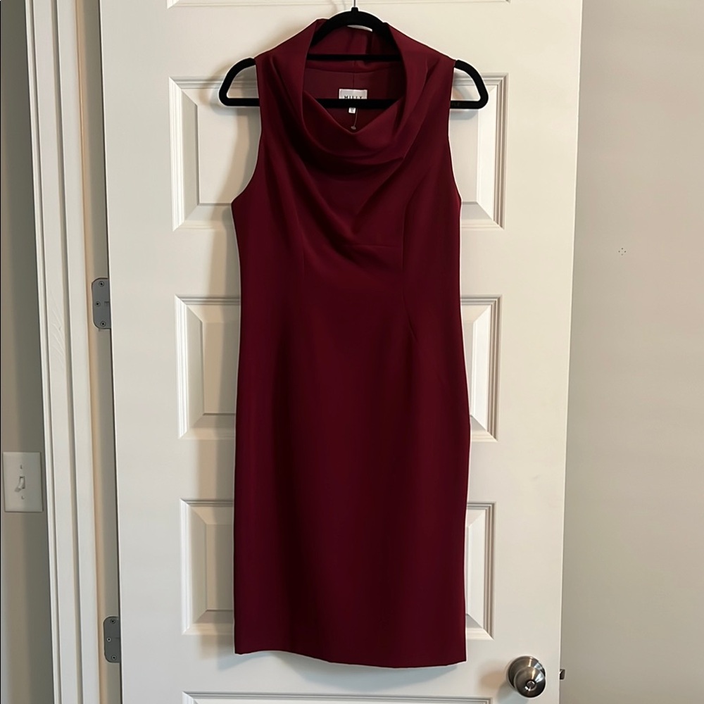 Milly Red Sheath Midi Dress Cowl Neck Sleeveless